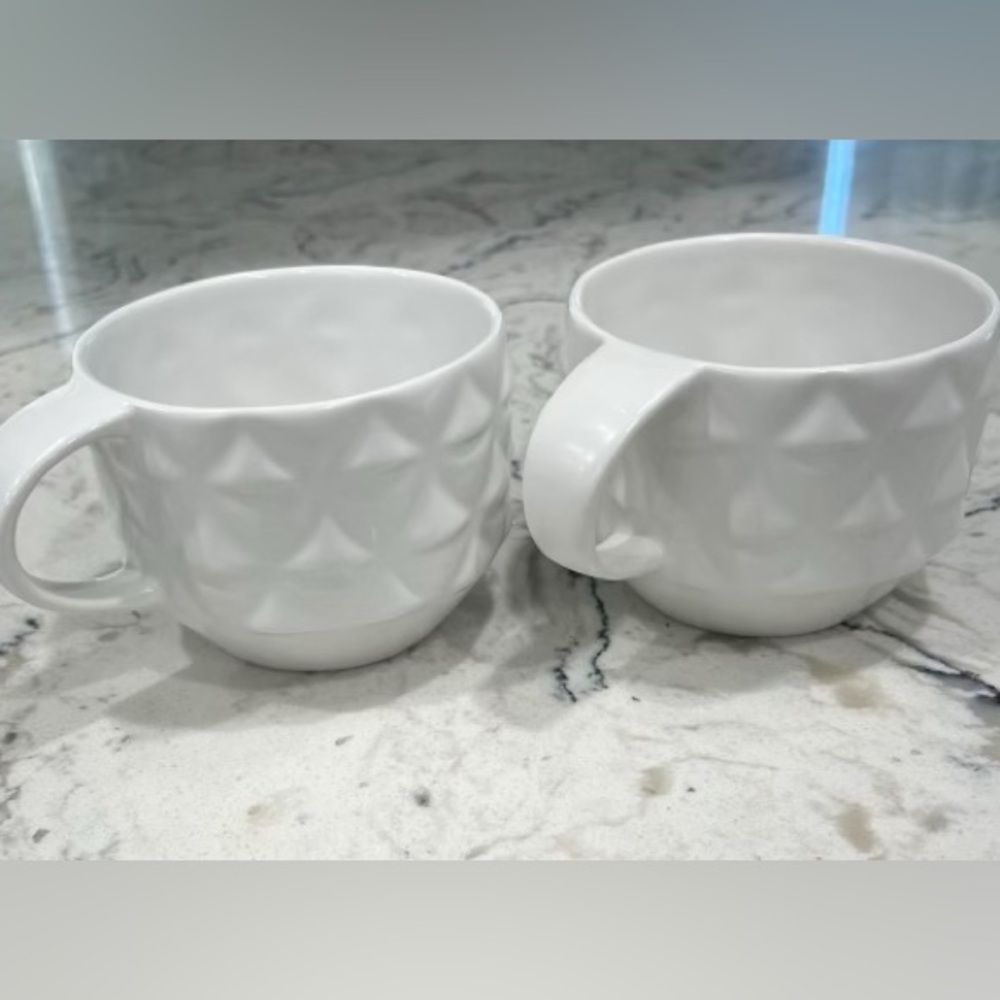 2013 Starbucks New Bone Porcelain Quilted Textured White Coffee Mug set of 2